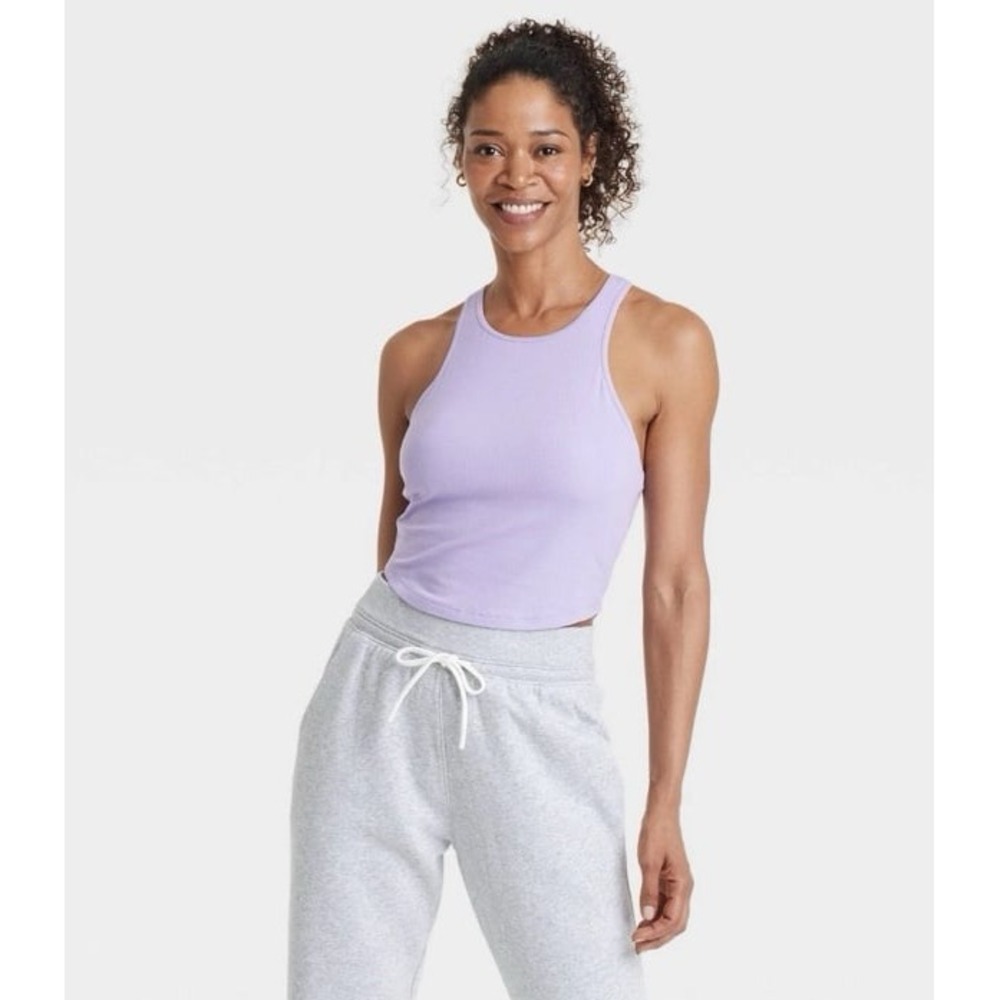NEW All in Motion Lilac Ribbed Slim Fit Cropped Built in Support Active Tank, XL